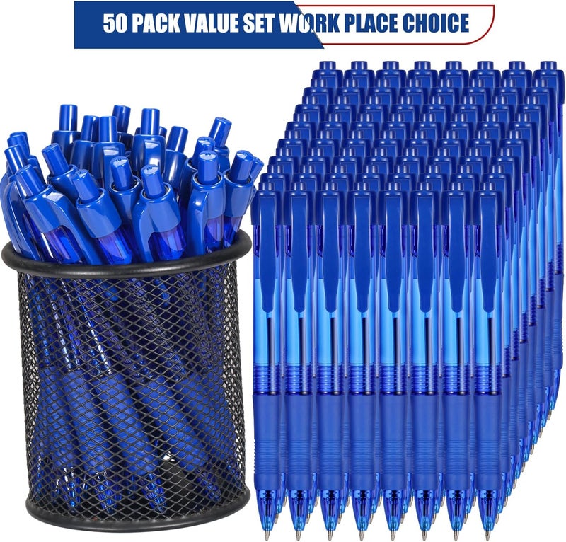 deegtran Pens Bulk, 50 Pack No Bleed Blue Ink Click Pens with Soft Grip, Wholesale Retractable Ballpoint Pens for Office School, Medium Point Smooth 1.0MM - Image 2